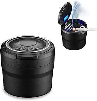 Car Ashtray, Detachable Easy Clean with LED Light, Self-Extinguishing, Black