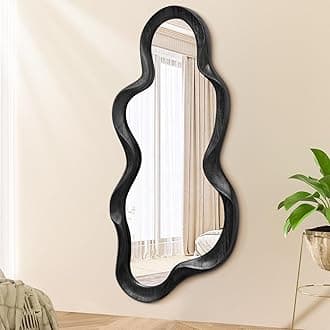 Black Asymmetrical Mirror for Wall Irregular Wood Frame Modern Artistic Wall Mirrors Decorative Vanity Bathroom Living Room Bedroom Entryway Hallway Cute and Stylish Cloud Mirror Large 76x36cm