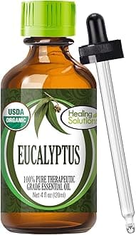 Healing Solutions4 fl oz (120ml) Organic Eucalyptus Essential Oil, Undiluted & Pure, for Hair, Skin, Diffuser, and Aromatherapy