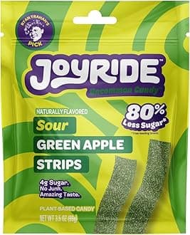Sweets Candy Joyride Sour Candy Strips - 3.5oz-Gummy Candy, Candy Strips, Sour Candy, 80% Less Sugar, Plant-Based, Vegan (Sour Green Apple)