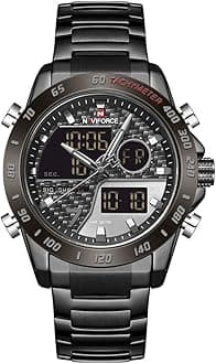 Men's Multifunction Waterproof Sport Analog Digital Quartz Watch with Chronograph Dual Time Alarm SIG Snooze Function