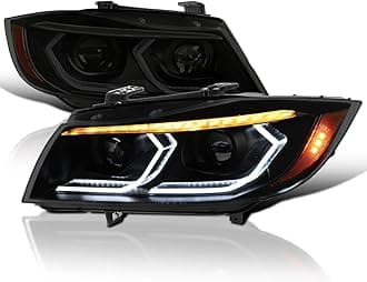 SPEC-D TUNING Black Smoke Dual Projector Headlights with 3D LED Tube and Startup Animation Compatible with 2006-2011 BMW 3-Series E90 Sedan/E91 Wagon, Left + Right Pair Headlamps Assembly