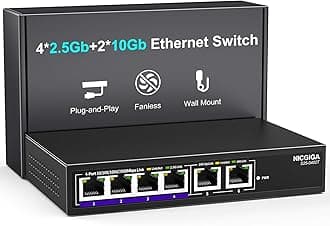 NICGIGA 10Gbe Ethernet Switch Unmanaged with 2 Ports 10Gb RJ45 4 Ports 2.5 GB Base-T, Table/Wall Mount Network Switch 6 Ports 10Gbps for Wireless AP, Nas, PC