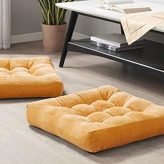 Degrees of Comfort Meditation Floor Pillow Set of 2, Square Large Pillows Seating for Adults, Tufted Corduroy Cushions for Balcony Outdoor Tatami Living Room, Orange Yellow, 22x22