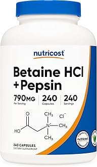 Nutricost Betaine HCl + Pepsin 790mg, 240 Capsules - Gluten Free & Non-GMO