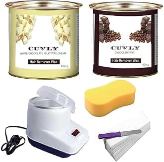 CUVLY Wax Heater Machine Women Waxing Kit White Chocolate Cream (550 Gm) Chocolate (550 Gm) Strips (70Pcs) Spatula(Kinfe),Sponge) ,Pack Of 5