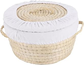 Round Bread Basket Serving Woven Bread Baskets Wicker Baskets Sourdough Proofing Basket with Removable Liner and Cover (Corn husk)