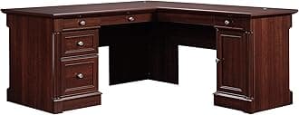 Sauder Palladia L Shaped Desk with Drawers, Office Desk with File Cabinet Storage, Cable Management, Keyboard Tray, in Select Cherry finish