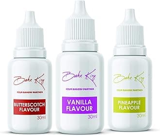 BAKE KING Combo of Butterscotch Pineapple and Vanilla Flavour 30ML Each Essence for Baking Cakes Jams Jelies Cookies Ice Creams and Puddings Liquid Food Essence (Set of 3)