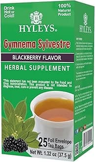 Hyleys Gymnema Sylvestre with Green Tea - Blackberry Flavor - 25 Tea Bags - Herbal Supplement Gurmar Tea