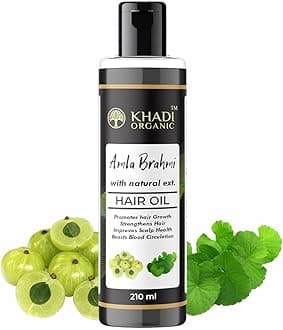 Khadi Organic Amla Brahmi Hair Oil with Natural Extracts, Promotes Hair Growth and Scalp Health, 210 ml (Pack 1, Amla Bharmi)
