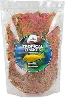 SAKANA Tropical Flakes | Premium Quality Aquatic Fish Food Mixture | Healthy and Nutritious all-round Feed for Pond-Dwelling Life | High Protein, Great Source of Vitamins & Easily Digestible (100g)