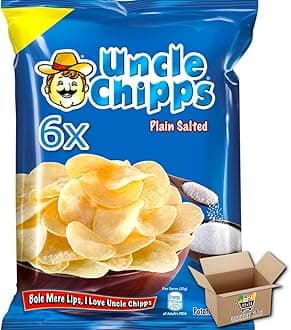 Uncle Chips Pack Of 6 Potato Chips Snack Crisps | Plain Salted Pack Of 6x50g Grocery King