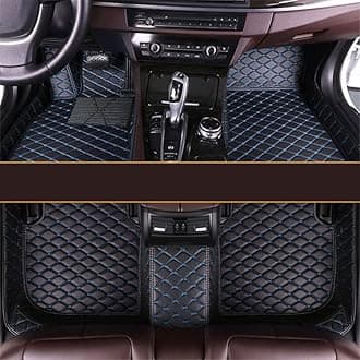Custom All-Weather Protection Leather Car Floor Mats for Cars Sedan SUV Sports Car Waterproof Floor Mat (Black Blue)