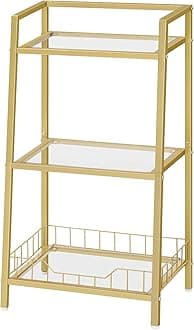 HOOBRO Gold Glass Shelf Stand, 3 Tier Standing Shelf Unit, Bathroom Organizer and Storage, Floor Storage Shelves Waterproof, for Bathroom, Laundry, Toilet, Tempered Glass, Gold GD77CJ01