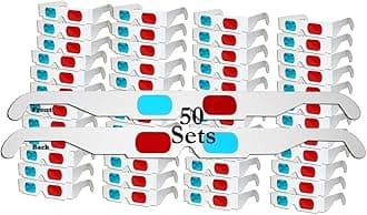 ZIYAN ZiYan- 50 Pairs - Flat- 3D Glasses Red and Cyan White Frame Anaglyph Cardboard