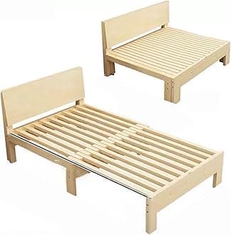 Foldable Wooden Bed Frame with Pull-Out Extension Adjustable Sofa Bed Retractable Guest Bed with Headboard and Sliding Wheels for Daytime Napping(80cm)