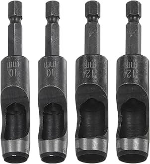 HARFINGTON 4pcs 10mm,12mm Leather Hollow Hole Punch 1/4" Hex Shank for Drills, Belt Hole Punch Punching Cutter Tool for Leathercraft Working