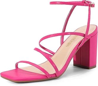 Women's Heels Chunky Block Strappy Square Open Toe Ankle Buckle Heeled Sandals Wedding Party Dress Shoes SDHS2428W