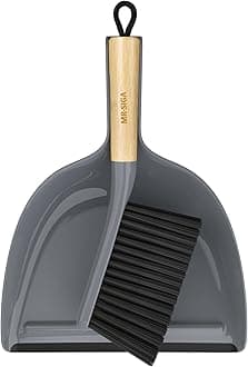 Dustpan and Brush Set, Portable Cleaning Brush and Dustpan Combo with Bamboo Handle, Gray, 1 Set