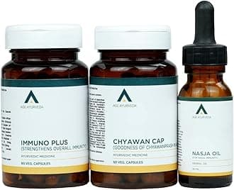 Sugar-Free Immunity Kit With Chyawancap (Sugar Free Fat Free Chyawanprash Capsules) 60 Vegan Capsules | Immuno Plus 60 Vegan Capsules | Nasja Nasal Oil 30 ml For All Age Group Pack Of 3