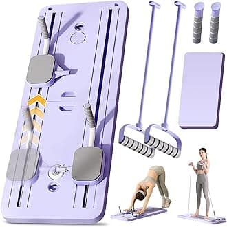 Pilates Reformer Machine Board Set Ab Roller Exercise Wheel Automatic Rebound Foldable Pilates Board Abdominal Exercise Equipment with Resistance Rope and Timer