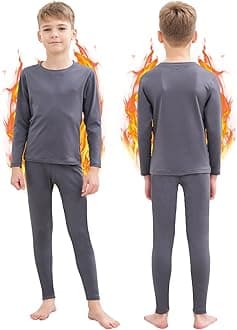 Thermal Underwear Boys Ultra Soft Fleece Lined Kids Thermals Long Johns Top Bottom Warm Set for Winter Skiing