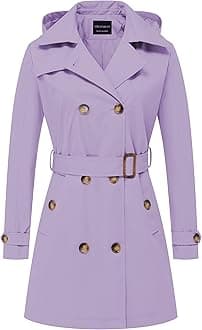 CREATMO US Women's Trench Coat Double-Breasted Classic Lapel Overcoat Belted Slim Outerwear Coat with Detachable Hood