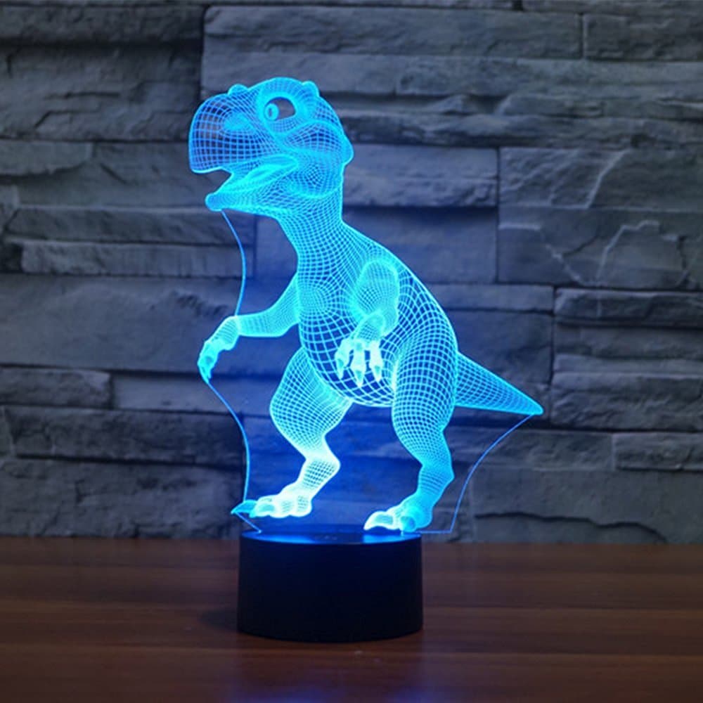 CNMKLM 3D Visual Lamp Optical Illusion Led Night Light, Elsley Amazing 7 Colors Dinosaur Shape Touch Sensitive Switch Lamps with Acrylic Flat, ABS Base, USB Charge for Home Decor
