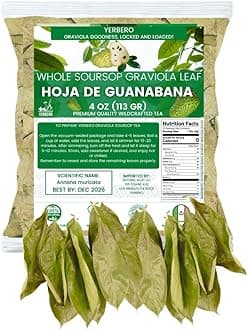 Yerbero - Whole Dried Graviola Soursop Leaves (4 oz - 330+ Leaves Per Bag) Hoja De Guanabana, 100% All Natural Delicious Fresh Tea | From Mexico | Premium Wildcrafted Quality.