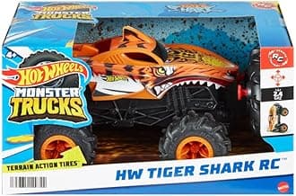 Hot Wheels Monster Trucks RC, 1:24 Scale Tiger Shark Vehicle, Oversized Remote-Control Toy Truck with Terrain Action Tires