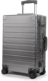 TRAVELKING All Aluminum Carry On Luggage with TSA Locks Zipperless Alloy Metal Hard Shell Spinner Suitcase (Metallic, 20 Inch)