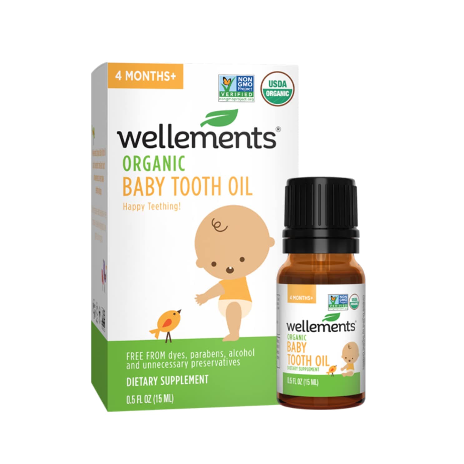 Wellements Organic Baby Tooth Oil | Soothing Massage Oil for Tiny Gums, Helps Make Teething Happy, Made with Safe and Effective Certified Organic Ingredients | 0.5 Fl Oz. 4 Months +