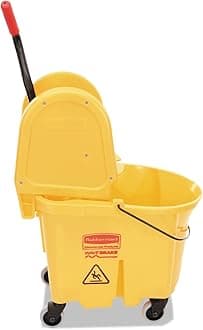 WaveBrake 35 QT Down-Press Mop Bucket and Wringer Combo on Wheels, Yellow, for Professional/Industrial Heavy-Duty Floor Cleaning