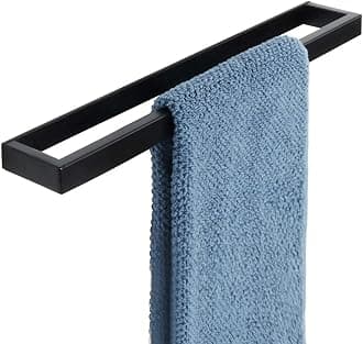 Sayayo Bathroom Towel Holder Hand Towel Ring Black Self Adhesive & Screw Towel Rail SUS304 Stainless Steel 16-inch Wall Mounted No Drilling, EGJF040-B