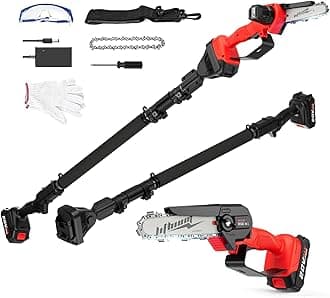 Cordless Pole Saw, 2-in-1 6" Battery Powered Pole Saws for Tree Trimming, 20V 2.0Ah Battery Mini Chainsaw with Pole, 15ft Reach Small Pole Saw for Wood Cutting, Trimming