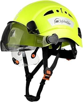 Industrial Safety Helmet with Build-in Visor ABS Hard Hat with Visor Adjustable Ventilation Hardhats Construction Head Protection ANSI Z89.1