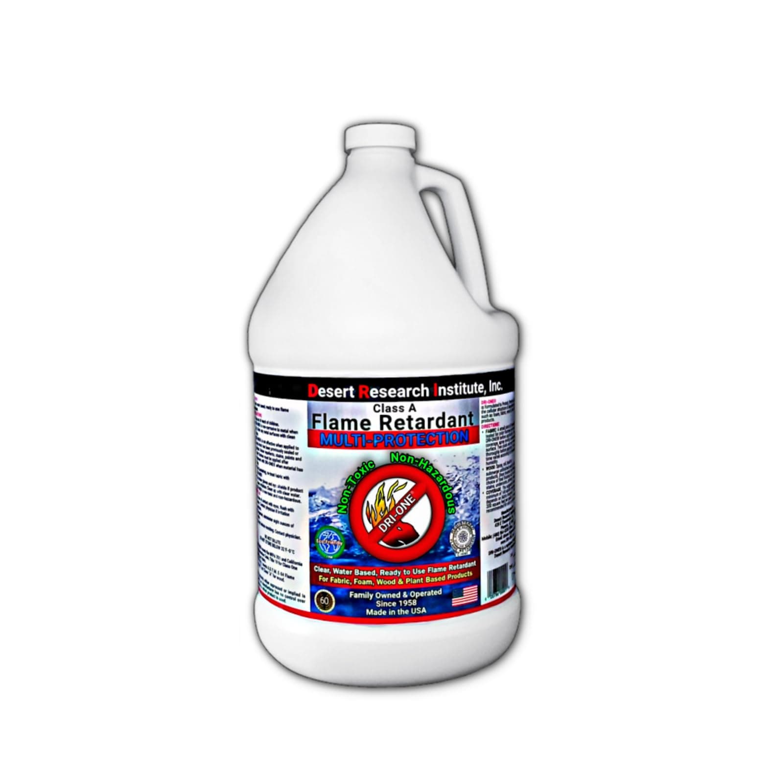 Fire Retardant Liquid Solution (Class A for Fabric, Wood, Absorbent Materials & More) Eco-Safe, Non Toxic, C.A.C. Title-19, ASTM E84, DRI-ONE 1 Gallon