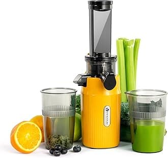 Ventray Ginnie Mini Cold Press Juicer, Small Slow Masticating Juicer for Vegetables and Fruits, High Juice Yield, Easy to Clean, Space-Saving, Fit for Personal/Travel/Picnic/Office - Yellow