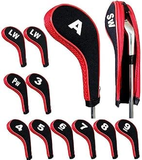 DBYAN 12pcs/Set Number Print Golf Hybrid Club Iron Head Covers with Zipper Long Neck Wedge Headcovers Set for All Irons Titleist, Callaway, Ping, Taylormade, Cobra, Nike