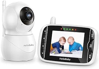Video Baby Monitor with Camera and Audio, Remote Pan-Tilt-Zoom, Hellobaby Monitor Camera3.2'' LCD Screen, Infrared Night Vision, Temperature Display, Lullaby, Two Way Audio