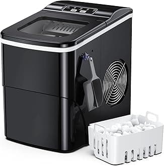 Counter top Ice Maker Machine, 26Lbs/24H Self-Cleaning Ice Makers Countertop, 9 Cubes Ready in 6mins Portable Ice Cube Maker with Ice Scoop Basket, Hook for Home Camping Party (Black)