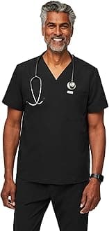 Chisec Scrub Top for Men – 3 Pockets, Tailored Fit, Squared V-Neck, 4-Way Stretch, Moisture-Wicking Men's Scrubs