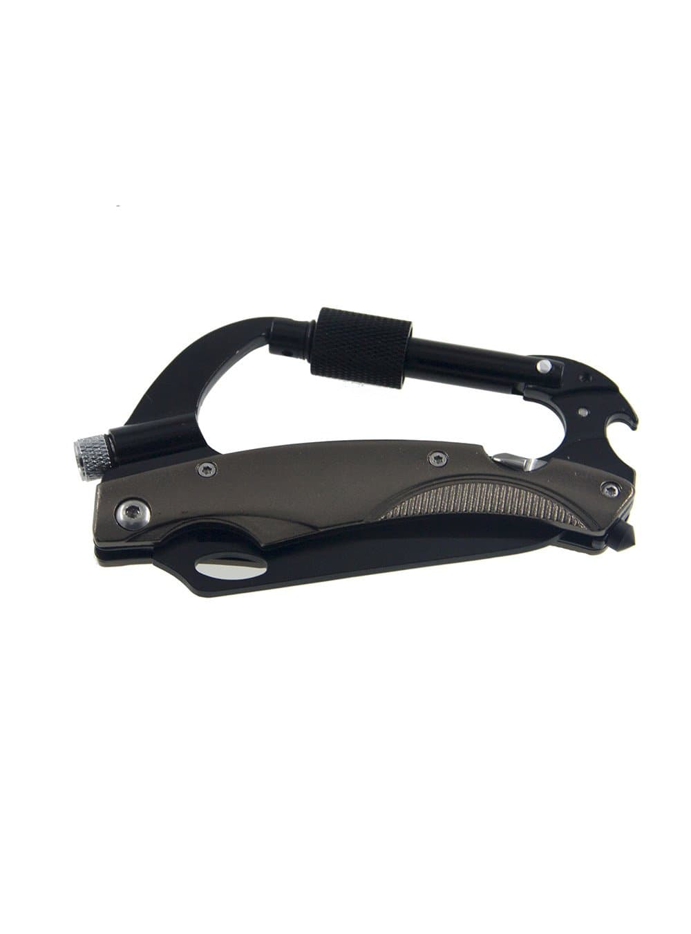 Snowmanna-Outdoor 8-in-1 Multifunction EDC Tool with Foldable Knife Flashlight Screwdriver Bottle Opener Glass Breaker D Type Carabiner Clip Hook Buckle Keychain(Coffee)