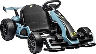 24V Kids Go Kart,300W Powerful Electric Drift Kart Car with Adjustable Seat,IDE On Toy with 4 Speed Mode,Big Battery, Drift/Sports Mode, Eva Tire, Brake Pedal for Age 6-12,Blue