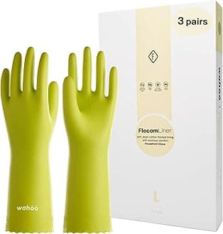 LANON Protection Wahoo 3 Pairs PVC Household Cleaning Gloves, Reusable Dishwashing Gloves with Cotton Flocked Liner, Waterproof, Non-Slip, Medium
