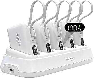 Yoobao Shared Power Bank Charging Station, 10000mAh Fast Charging with 5 Pack Portable Chargers, Built in USB C Cable Input Ouput, LED Display Battery Pack for Home Office Cafe Pub Outdoor