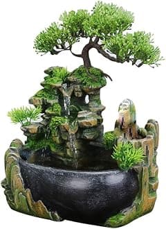 Indoor Water Fountain, Indoor Fountains and Waterfalls with Color LED Light & ON/Off Switch, Small Rockery Stream Tabletop Fountain Waterfall Decor for Home Office Bedroom