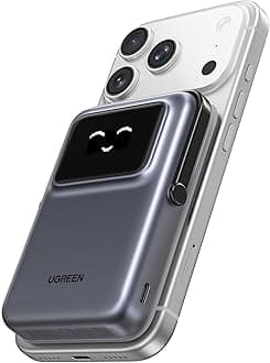 Uno Wireless Power Bank Fast Charging 10000mAh Magnetic Mobile Phone Portable Charger PD20W with Foldable Stand and TFT Display Battery Pack MagSafe Compatible with iPhone 17-12 Series, Black