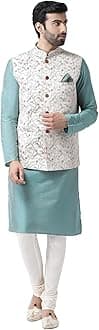 KISAHMen Printed Kurta Jacket Set, Full Sleaves, Knee Length, Straight, Regular Fit, Mandarin Collar Ethnic Wear